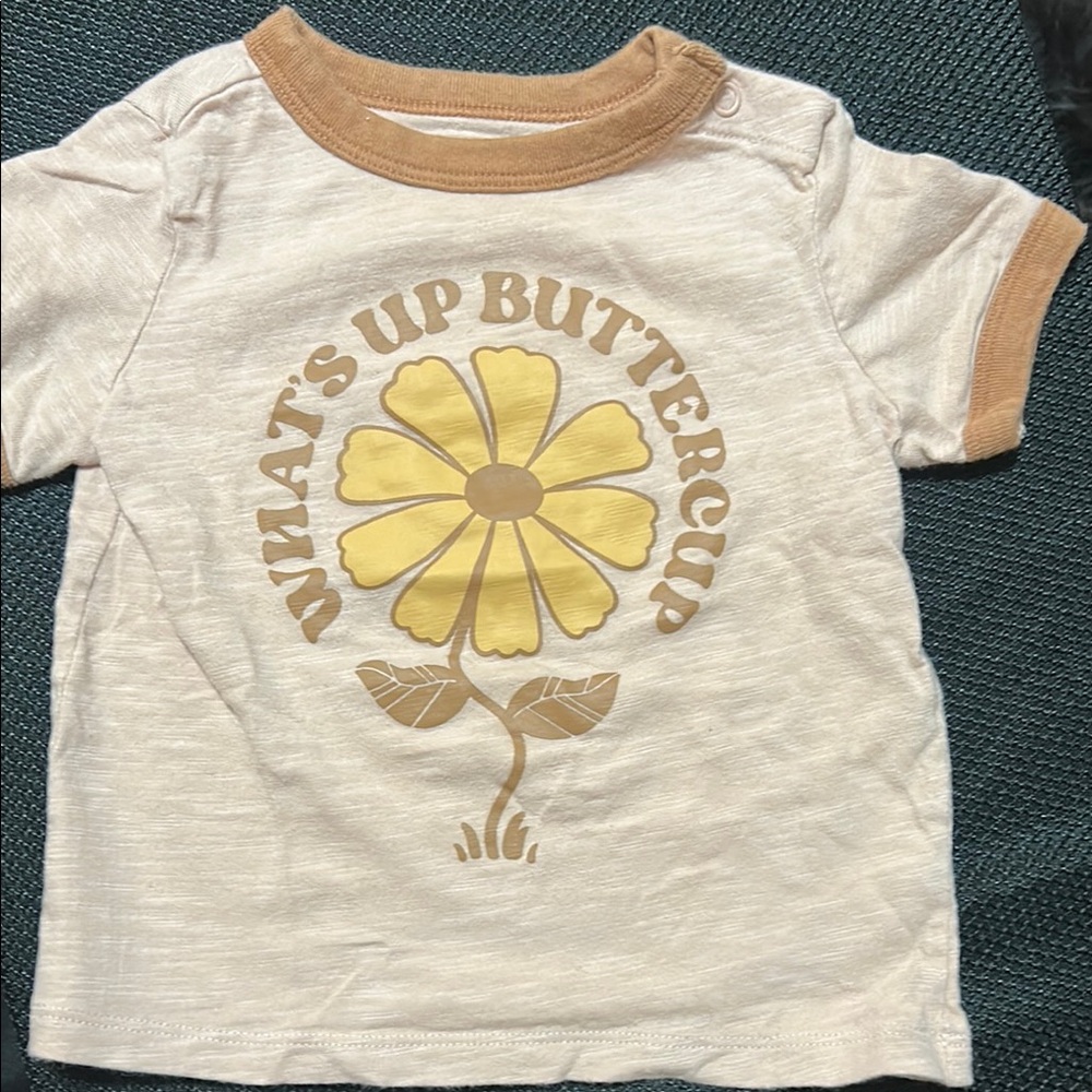 Cream and Tan Kids Shirt with Flower Design